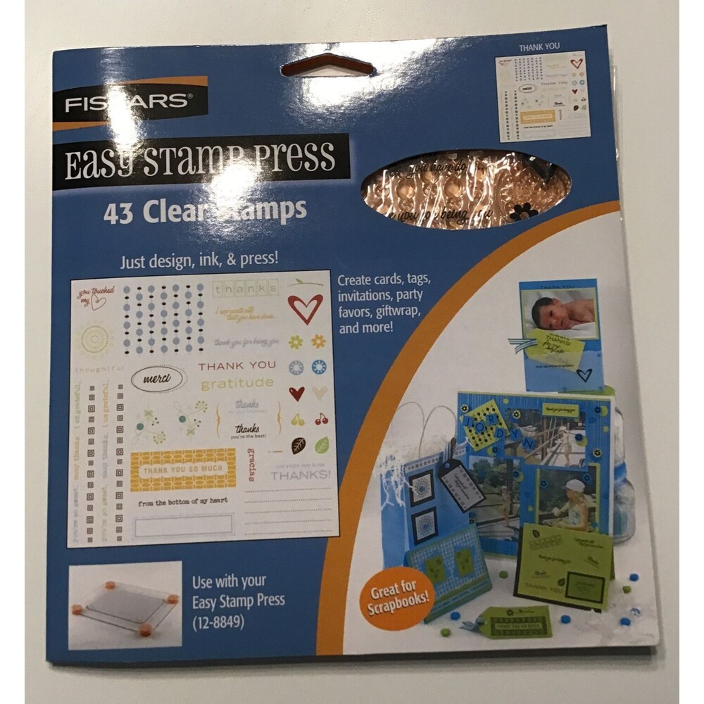 NIP Fiskars Easy Stamp Press Clear Acrylic Stamps THANK YOU (43)